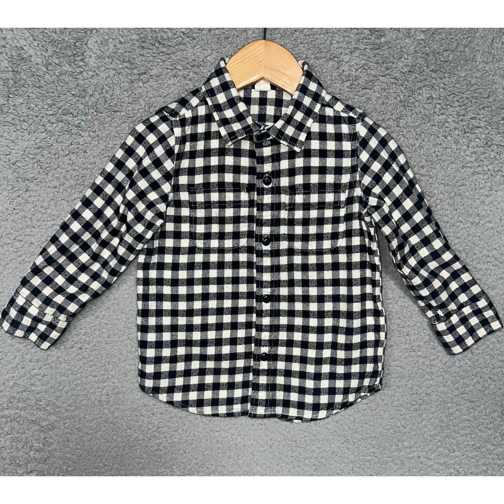 Baby Gap Shirt Youth Sz 3T 3 Years Black White Gingham Check Flannel Button Down